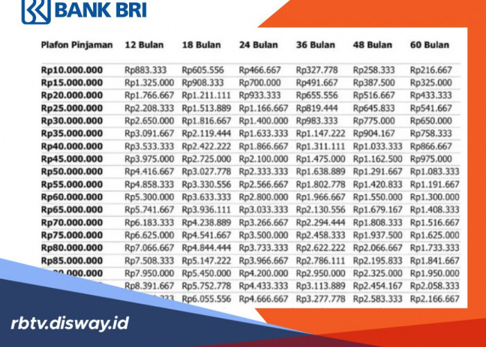 Update Tabel Angsuran KUR BRI Bulan Mei 2026 Pinjaman Rp 100 Juta dan Syarat Pengajuan yang Wajib Dilengkapi