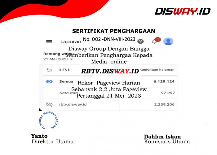 Pageview 2,2 Juta Sehari, rbtv.disway.id Dapat Penghargaan dari Dahlan Iskan