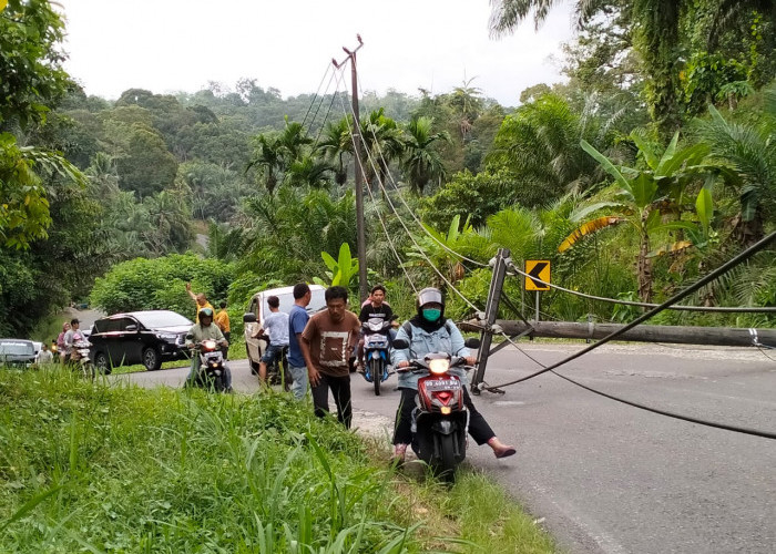 Tiang Listrik Roboh di Tebing Penago, Arus Lalu Lintas Macet dan Listrik Wilayah Talo Padam 