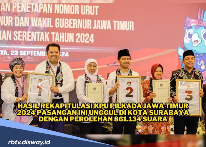 Hasil Rekapitulasi Pilgub Jawa Timur 2024, Pasangan Ini Unggul di Kota Surabaya dengan Perolehan 861.134 Suara