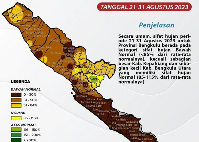 September Ini Bagaimana Perkiraan Hujan di Provinsi Bengkulu dan Sekitarnya?