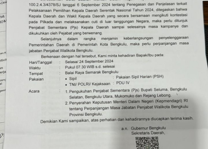 Ini 5 Pjs Bupati di Bengkulu, 1 dari Kemendagri 4 dari Pemprov Bengkulu