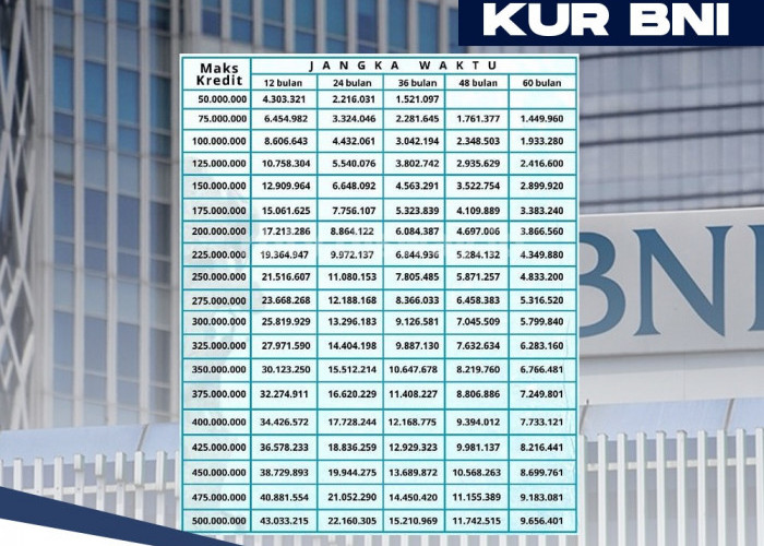 Solusi Tambahan Modal di KUR BNI dan Ini Tabel Angsuran Pinjaman KUR BNI 2024 Rp125 Juta hingga Rp150 Juta