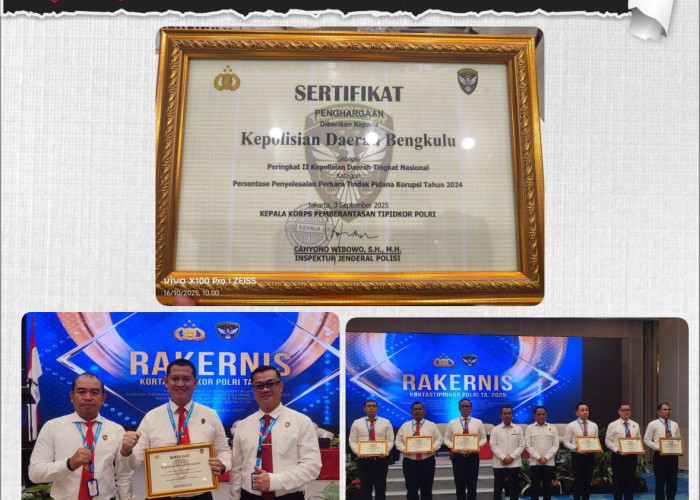 Selesaikan Perkara, Subdit Tipikor Polda Bengkulu Dianugerahkan Predikat 2 Nasional Oleh Mabes Polri