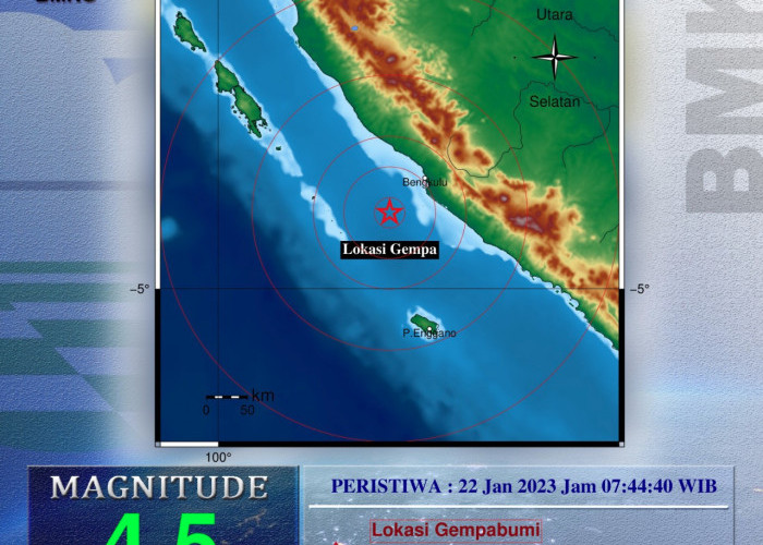 Gempa Magnitudo 4,5 di Perairan Wilayah Bengkulu Tengah
