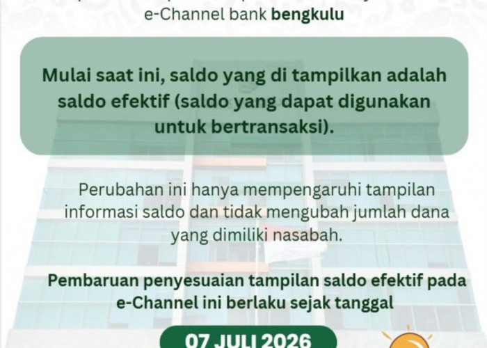 Bank Bengkulu Lakukan Penyesuaian Tampilan Saldo Efektif, Perkuat Komitmen Peningkatan Layanan Nasabah