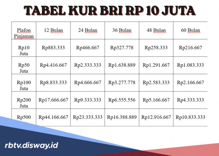 Tabel Pinjaman KUR BRI Mei 2026 Rp 10 Juta, Ini Jenis Usaha yang Cocok Dimodali