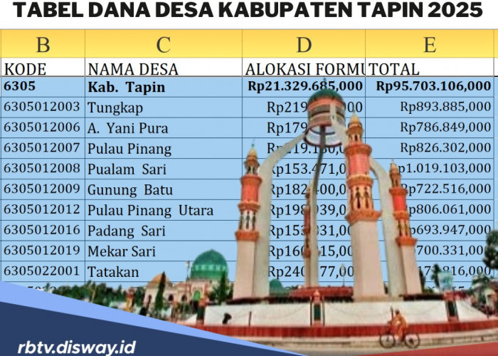 Tabel DANA Desa Kabupaten Tapin 2025, Ini Desa Penerima Dana Terbesar 