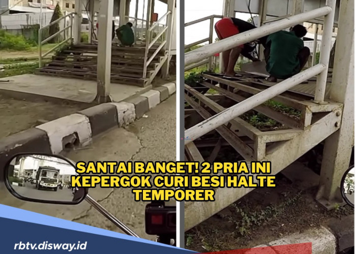 Santai Banget! 2 Pria Ini Kepergok Curi Besi Halte Temporer, Sekarang Dicari Polisi