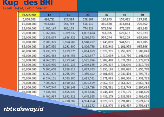 Tabel Lengkap Angsuran Pinjaman Kupedes BRI Rp 1 hingga 250 Juta 