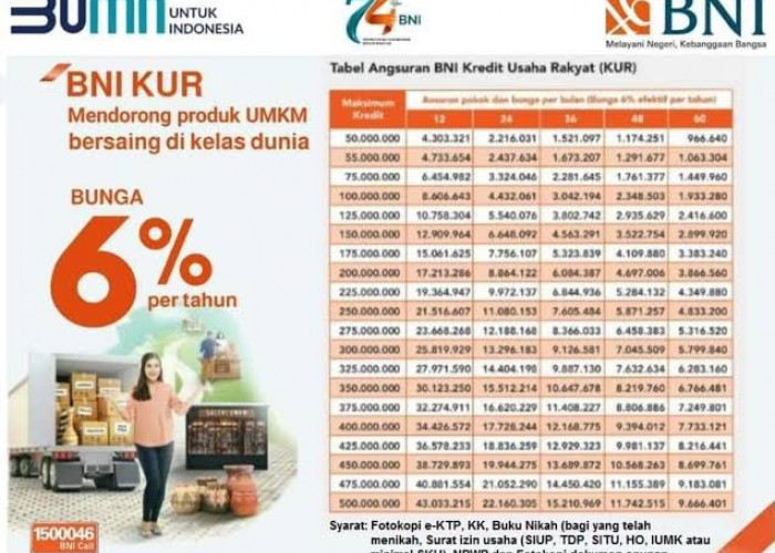 Syarat dan Tabel Angsuran KUR Mikro BNI 2024, Pinjaman Rp10-50 Juta Tanpa Agunan