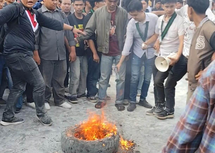 Mahasiswa Terlibat Saling Dorong dan Bakar Ban Saat Demo Revisi UU TNI Depan DPRD Provinsi Bengkulu 