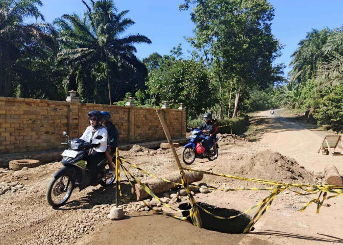 Penampakan Jalan Provinsi di Bengkulu Utara Jebol, Kondisinya Sangat Membahayakan Pengguna Jalan