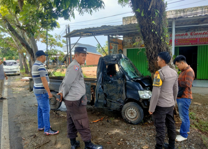 Hindari Orang, Mobil Pickup Tabrak Pohon di Jalan Danau