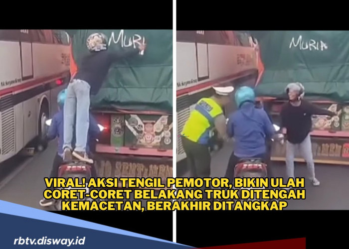 Aksi Tengil Pemotor, Coret-coret Belakang Truk Ditengah Kemacetan, Pelaku Ditangkap