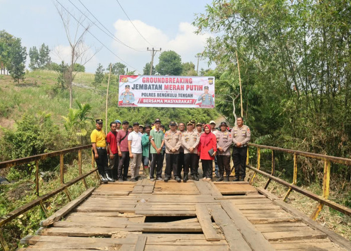 Kapolres Bengkulu Tengah Gelar Groundbreaking Pembangunan Jembatan Merah Putih di Desa Bukit 