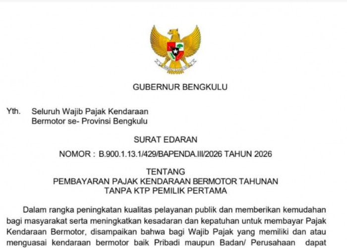 Gubernur Helmi Hasan:: Bayar Pajak Kendaraan  Tanpa KTP Pemilik Awal