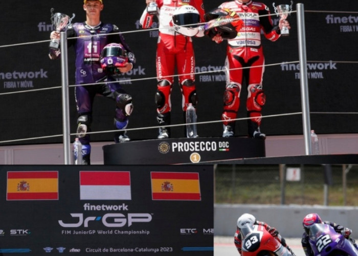 Merah Putih Berkibar di Podium Tertinggi FIM JuniorGP Barcelona, Bravo Pebalap Astra Honda Fadillah Arbi