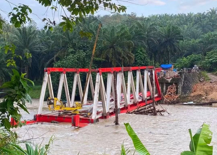 Rangka Jembatan Lubuk Silandak Mukomuko Ambruk Diterjang Air Bah