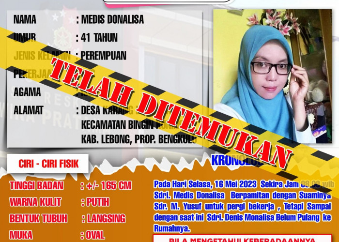 PNS Lebong yang Dilaporkan Hilang Ditemukan di Sumsel Bersama Pria Lain