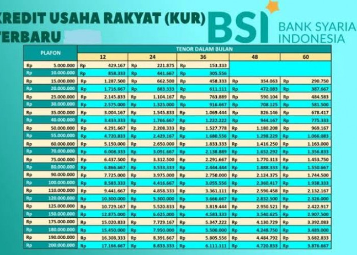 Tabel Cicilan KUR BSI Pinjaman Rp 25 Juta dan Rp 30 Juta, Ini Link Pendaftaran Secara Online