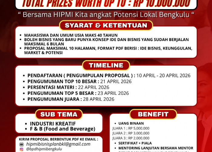 HIPMI Bengkulu Gelar Business Plan Competition 2026, Buka Peluang Wirausaha Muda Kembangkan Ide Bisnis