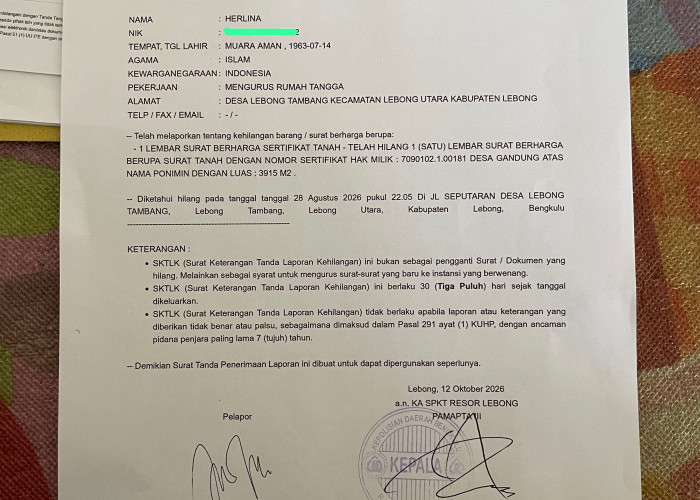 Pengumuman Kehilangan Sertifikat Tanah
