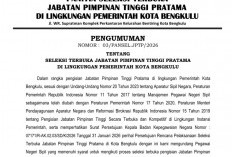 Pemkot Bengkulu Buka Seleksi Terbuka JPT Pratama Tahun 2026 untuk 10 Jabatan