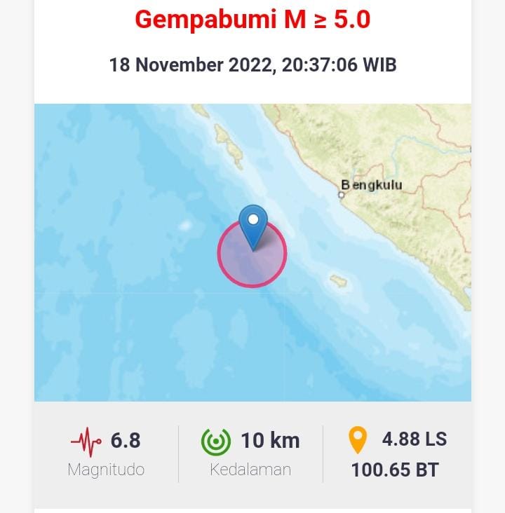 Gempa 6,8 SR Guncang Enggano